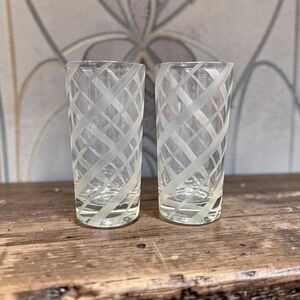 Federal Style Glass Tumblers, Set of 2, Vintage Etched Striped Spiral Glasses